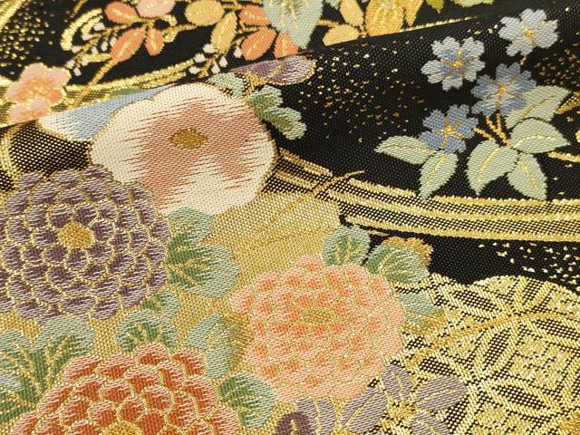 平和屋本店▼六通柄袋帯 華擁錦 黒地 本金二重 正絹 逸品 未使用 DABK2305op