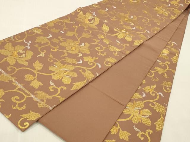 平和屋本店▼六通柄 本袋帯 花唐草文 純金箔 正絹 逸品 DABK2308op