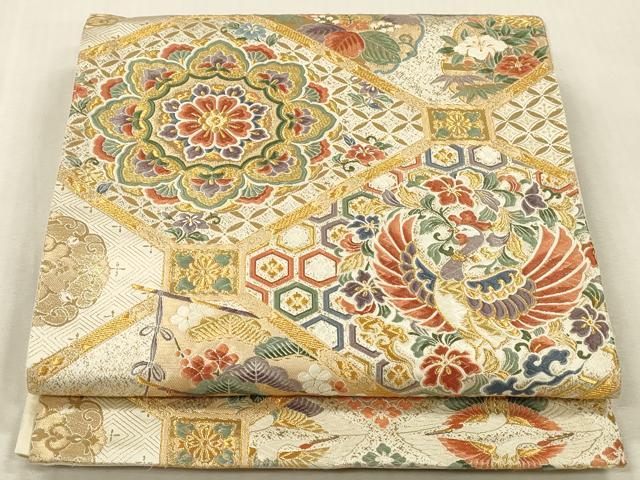 平和屋本店▼六通柄袋帯 唐織 鳳凰花文 本金箔 正絹 逸品 DABK2309op