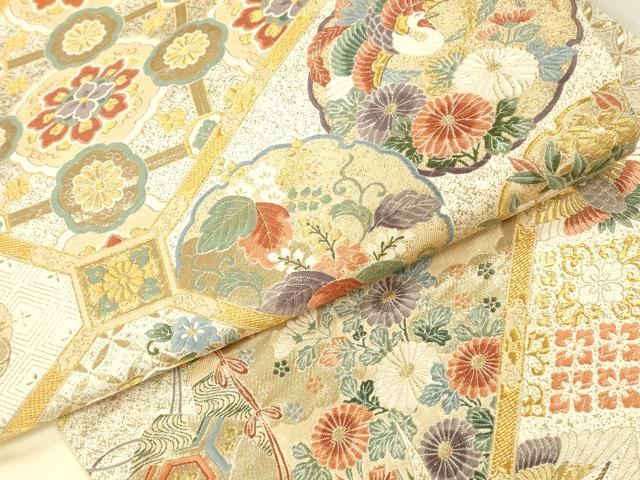 平和屋本店▼六通柄袋帯 唐織 鳳凰花文 本金箔 正絹 逸品 DABK2309op