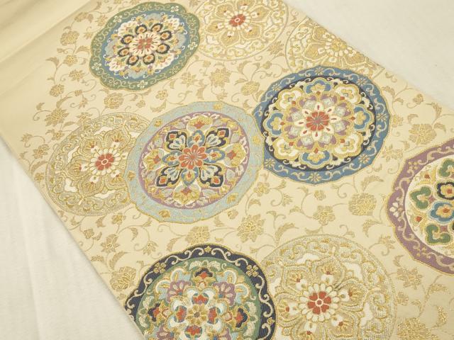平和屋本店▼六通柄 本袋帯 唐織 鏡裏華文 千都錦 本金箔 正絹 逸品 DABK2311op