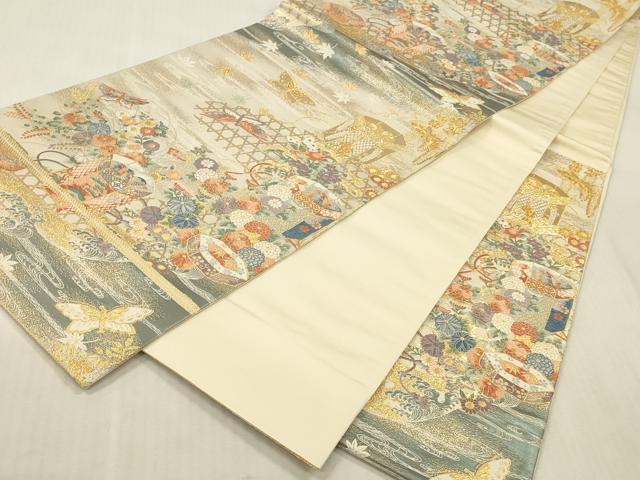平和屋本店▼六通柄袋帯 唐織 貝桶蝶彩文 九百錦 本金箔 正絹 逸品 DABK2313op