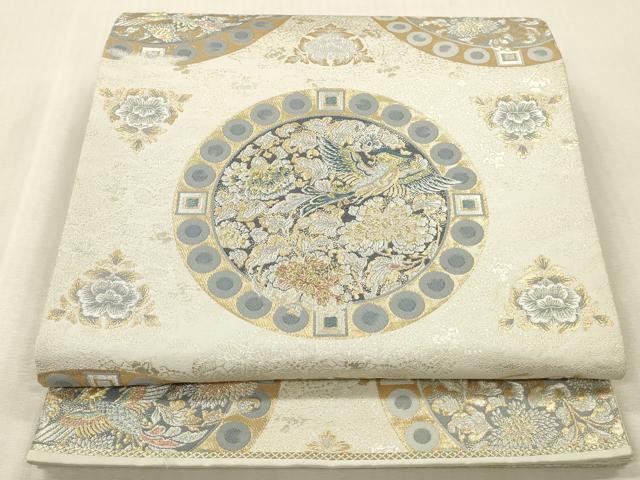 平和屋本店▼六通柄袋帯 燦華瑞鳥円文 本金箔 正絹 逸品 DABK2314op