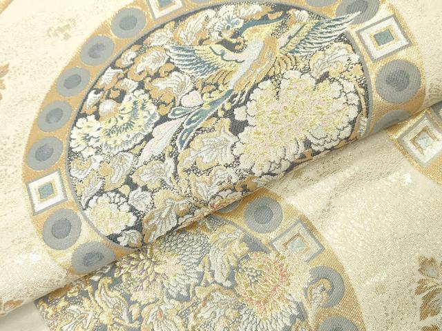 平和屋本店▼六通柄袋帯 燦華瑞鳥円文 本金箔 正絹 逸品 DABK2314op