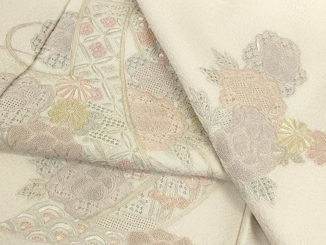 平和屋着物●中国三大刺繍 汕頭刺繍 スワトウ刺繍 相良刺繍 総刺繍 訪問着 短冊花文 正絹 逸品 DABK2387op