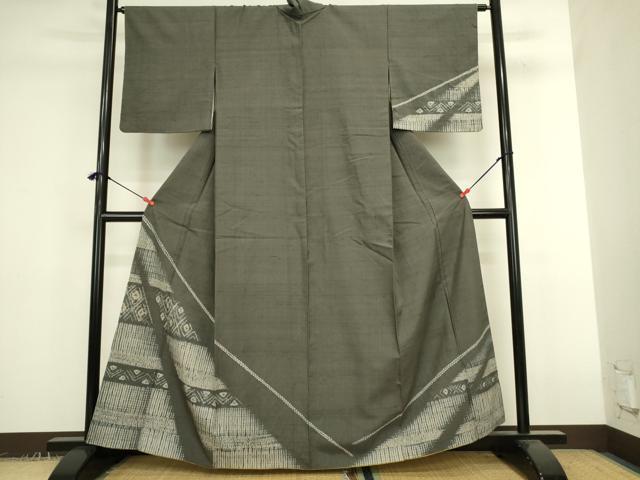 平和屋着物●訪問着 紬地 絞り 横段抽象文様 正絹 逸品 DABK2390op