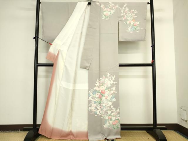 平和屋着物●訪問着 刺繍 流水草花文 正絹 逸品 未使用 DABK2398op