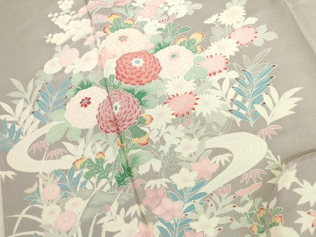平和屋着物●訪問着 刺繍 流水草花文 正絹 逸品 未使用 DABK2398op