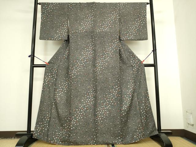 平和屋着物●上質な小紋 千鳥 たたき染め 黒地 正絹 逸品 DABK2402op