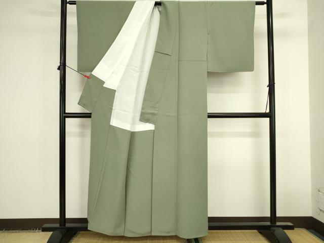 平和屋着物●上質な色無地 作家物 山葵色 本草木萬染 正絹 逸品 DABK2407op