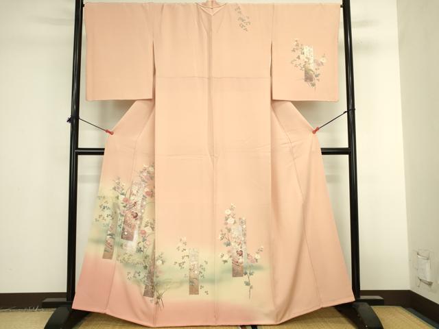 平和屋着物●訪問着 短冊花文 暈し染め 金銀彩 正絹 逸品 DABK2408op