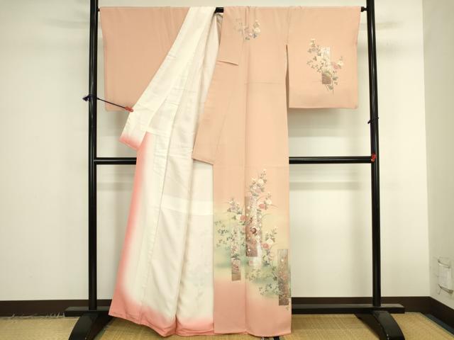 平和屋着物●訪問着 短冊花文 暈し染め 金銀彩 正絹 逸品 DABK2408op