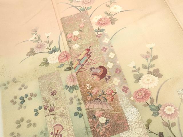 平和屋着物●訪問着 短冊花文 暈し染め 金銀彩 正絹 逸品 DABK2408op