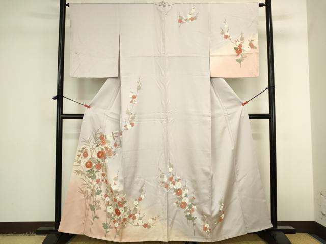 平和屋着物●訪問着 地紙花文 枝梅 暈し染め 金彩 正絹 逸品 DABK2411op