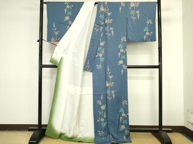 平和屋着物●上質な小紋 枝花文 金彩 反端付き 正絹 逸品 DABK2416op
