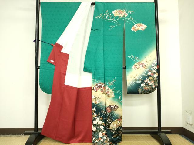 平和屋着物●豪華振袖 駒刺繍 地紙花文 暈し染め 金銀彩 正絹 逸品 DABK2434op