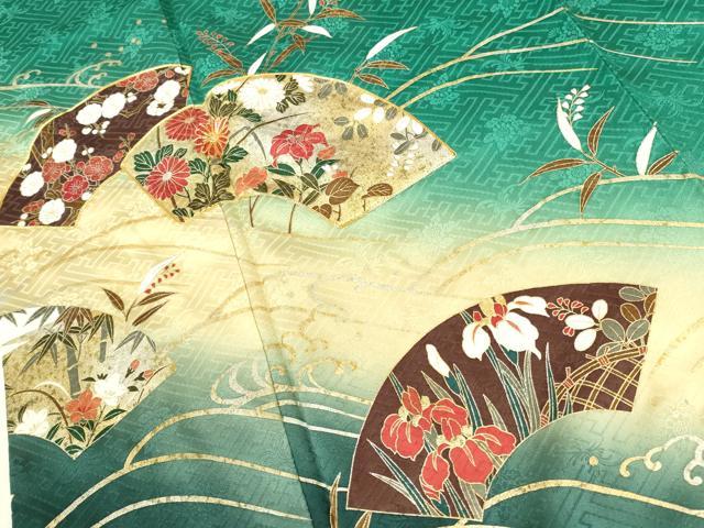 平和屋着物●豪華振袖 駒刺繍 地紙花文 暈し染め 金銀彩 正絹 逸品 DABK2434op