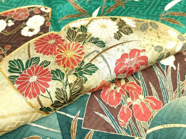 平和屋着物●豪華振袖 駒刺繍 地紙花文 暈し染め 金銀彩 正絹 逸品 DABK2434op