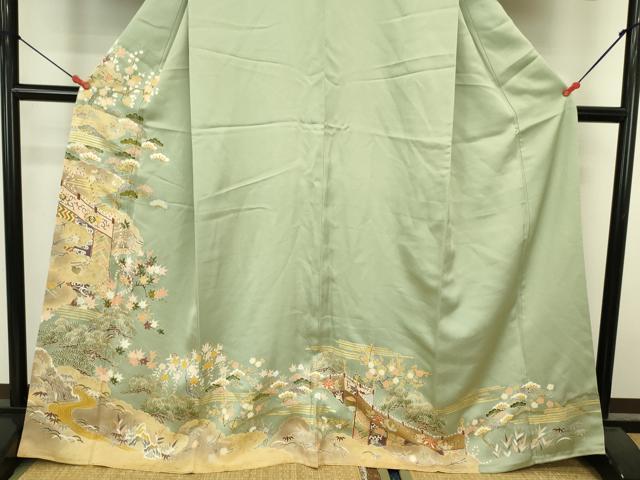 平和屋着物●千くさ染繍 訪問着 駒刺繍 几帳花松文 金彩 大丸扱い 正絹 逸品 DABK2438op
