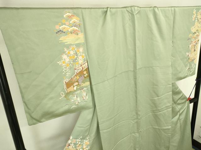 平和屋着物●千くさ染繍 訪問着 駒刺繍 几帳花松文 金彩 大丸扱い 正絹 逸品 DABK2438op