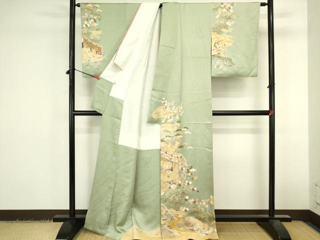 平和屋着物●千くさ染繍 訪問着 駒刺繍 几帳花松文 金彩 大丸扱い 正絹 逸品 DABK2438op