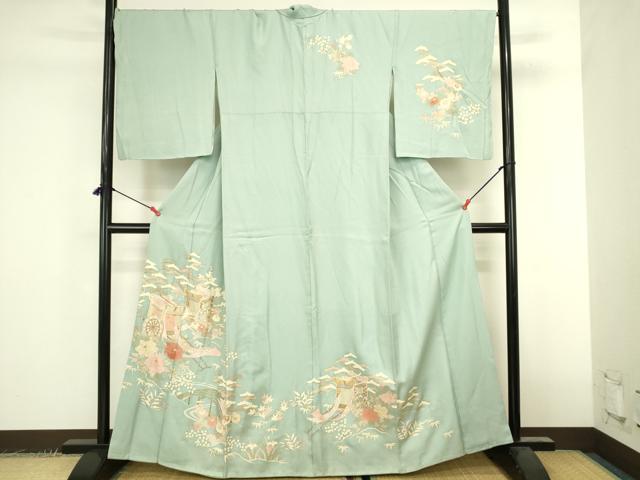 平和屋着物●訪問着 御所車花文 松竹梅 金彩 正絹 逸品 DABK2439op