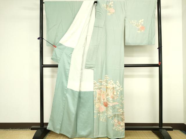 平和屋着物●訪問着 御所車花文 松竹梅 金彩 正絹 逸品 DABK2439op