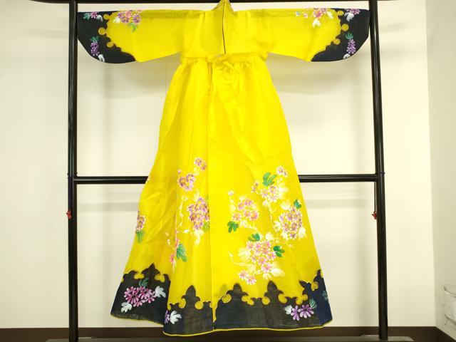平和屋本店●極上 チマチョゴリ 韓服 民族衣装 草花 銀彩 逸品 DABK2442op