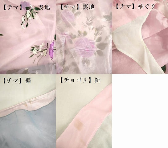 平和屋本店●極上 チマチョゴリ 韓服 民族衣装 手描き 草花 金彩 逸品 DABK2443op
