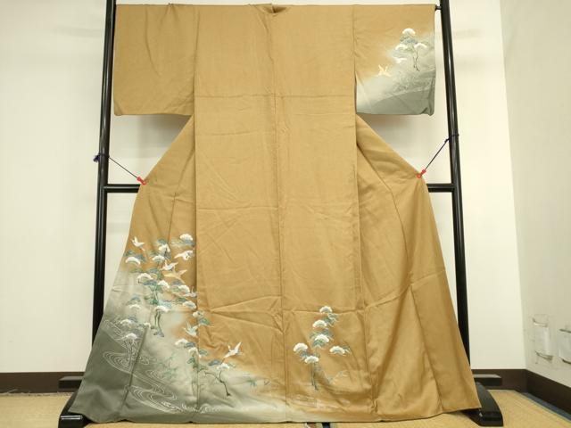 平和屋着物●訪問着 飛鶴松文 暈し染め 金銀彩 ロング丈 正絹 逸品 DABK2452op