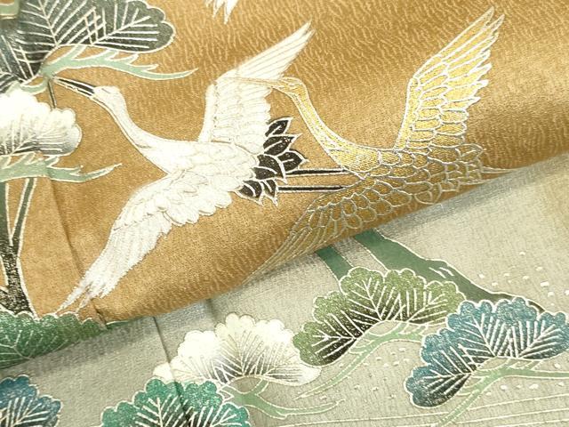 平和屋着物●訪問着 飛鶴松文 暈し染め 金銀彩 ロング丈 正絹 逸品 DABK2452op