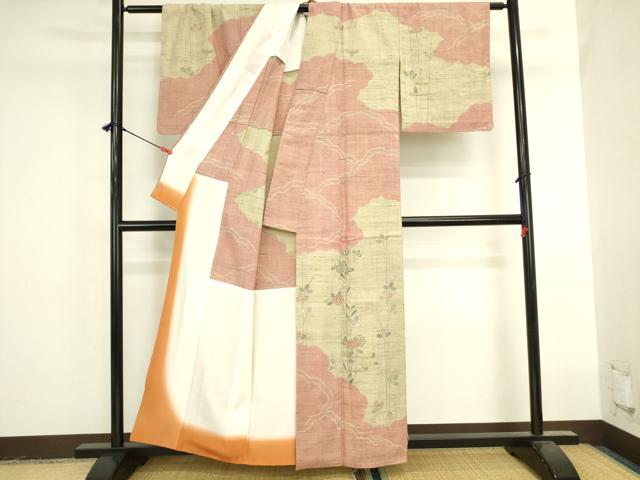 平和屋着物●染織の名門 しょうざん 生紬 訪問着 流水花文 胴抜き仕立て 正絹 逸品 DABK2458op