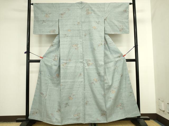 平和屋着物●上質な小紋 紬地 草花 正絹 逸品 未使用 DABK2462op