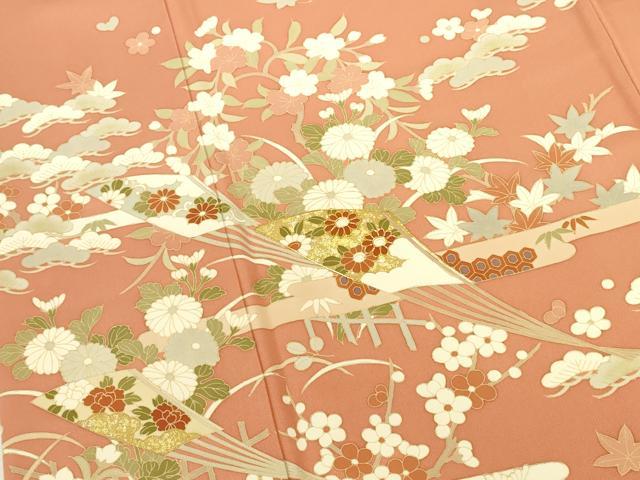 平和屋着物●訪問着 駒刺繍 扇面風景花松文 金銀彩 正絹 逸品 DABK2470op