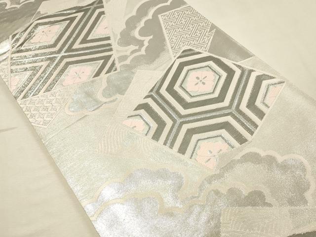 平和屋着物◎六通柄袋帯 唐織 雲取亀甲花文 プラチナ二重箔 正絹 逸品 DABK2532op