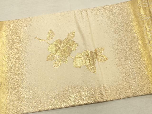 平和屋着物◎九寸名古屋帯 草花 金銀糸 正絹 逸品 DABK2542op
