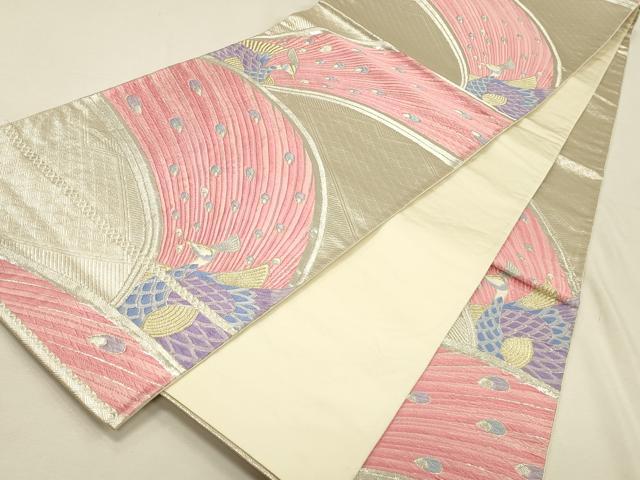 平和屋着物◎六通柄袋帯 唐織 孔雀文 金銀糸 正絹 逸品 DABK2547op