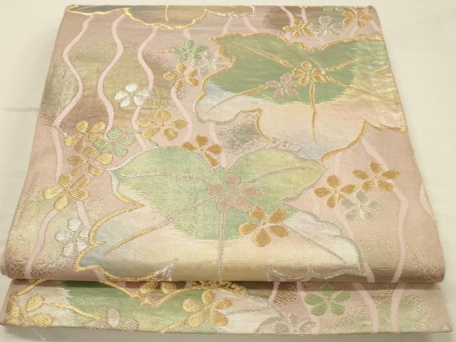 平和屋着物◎太鼓柄袋帯 草花 金銀糸 正絹 逸品 DABK2553op