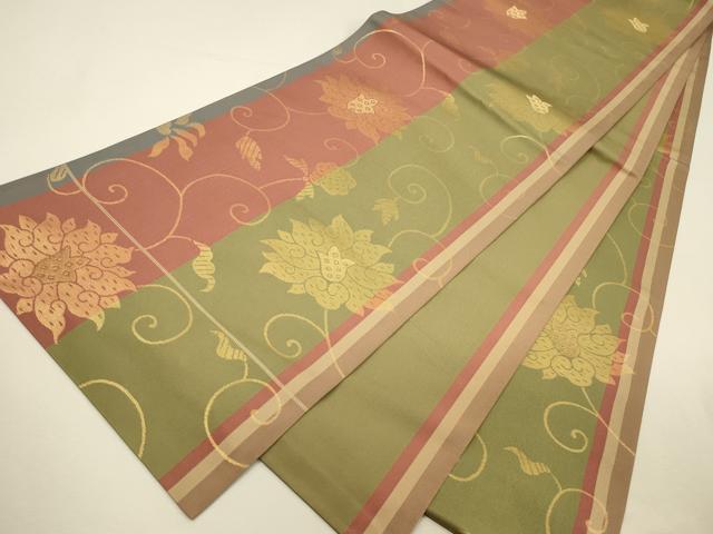 平和屋着物◎全通柄 本袋帯 更紗花唐草文 金糸 正絹 逸品 DABK2555op