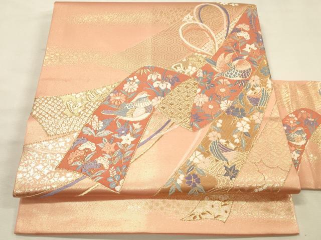 平和屋着物◎九寸名古屋帯 唐織 花鳥熨斗文 金糸 正絹 逸品 DABK2559op
