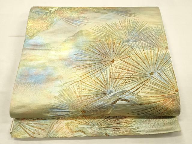 平和屋着物◎六通柄袋帯 松葉文 金糸 引箔 正絹 逸品 DABK2578op