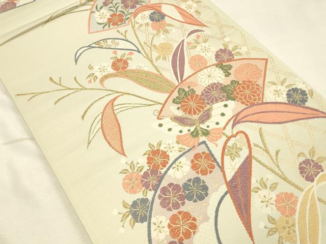 平和屋着物◎六通柄袋帯 唐織 地紙花蝶文 金糸 正絹 逸品 DABK2596op