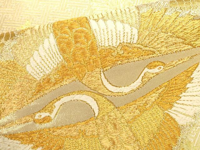 平和屋本店▼佐賀錦 全通柄袋帯 対鶴若松文 純金箔 正絹 逸品 DABK2602op