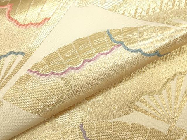 平和屋本店▼六通柄袋帯 招宴扇尽文 純金箔24K 正絹 逸品 DABK2605op