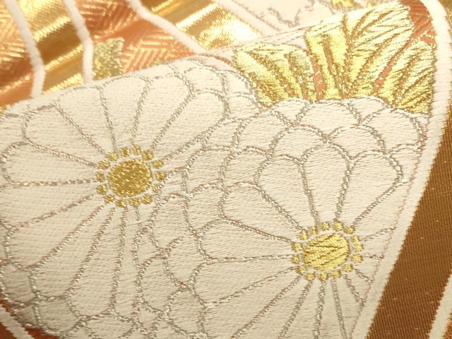 平和屋本店▼六通柄袋帯 唐織 立涌花鳥文 琥珀緞子 本金箔24K 正絹 逸品 DABK2607op