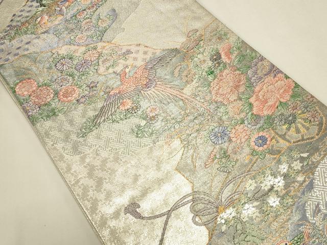 平和屋本店▼九百別織本佐賀錦 六通柄袋帯 鴛鴦花鳥文 24K本金二重箔 正絹 逸品 DABK2610op