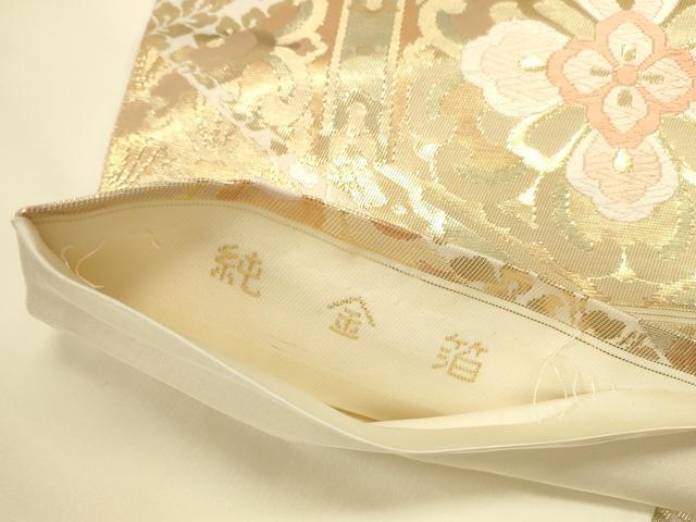 平和屋本店▼六通柄袋帯 亀甲花文 純金箔 正絹 逸品 DABK2611op