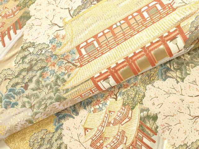 平和屋本店▼六通柄袋帯 平安神宮 本金箔 正絹 逸品 DABK2613op