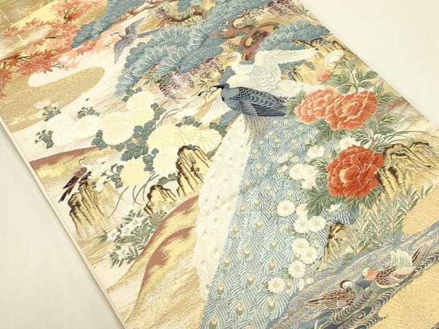 平和屋本店▼六通柄袋帯 唐織 孔雀花松文 純金箔 正絹 逸品 DABK2614op