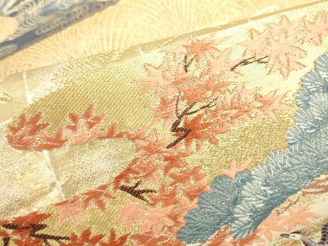 平和屋本店▼六通柄袋帯 唐織 孔雀花松文 純金箔 正絹 逸品 DABK2614op